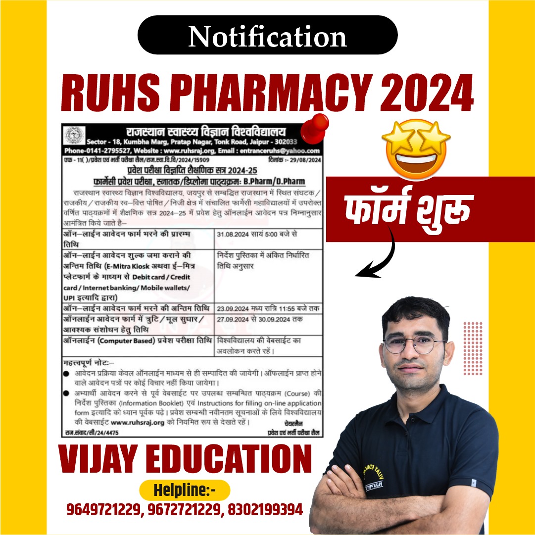 RUHS Pharmacy Application Form 2024 – Apply Online @ruhsraj.org, Registration Fees