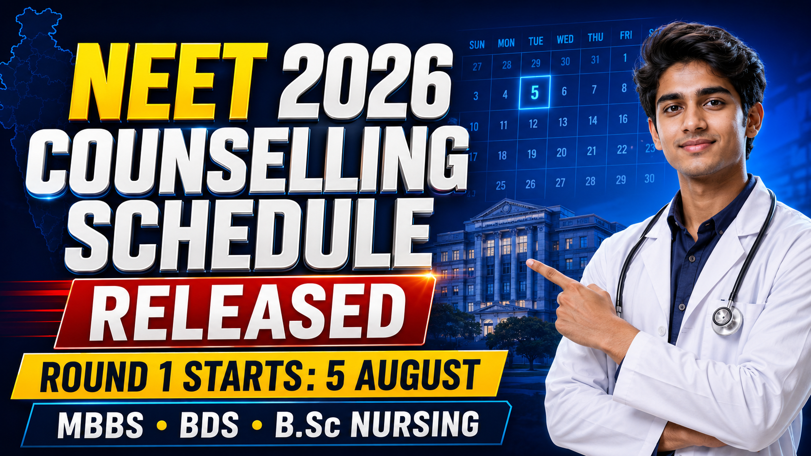 NEET UG Counselling 2026 Schedule Released: Check MCC Round 1, 2, 3 and Stray Vacancy Dates